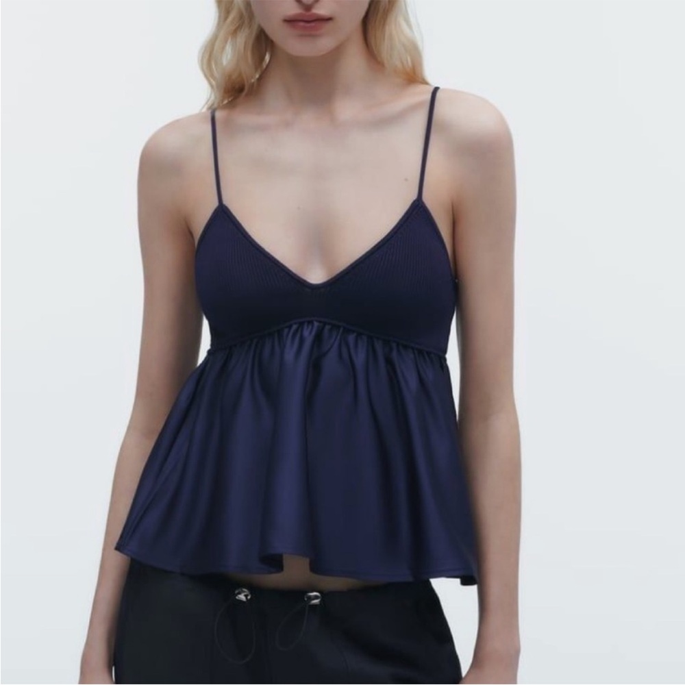 Zara Satin Knit Combo Spaghetti Strap Flare Tank S
